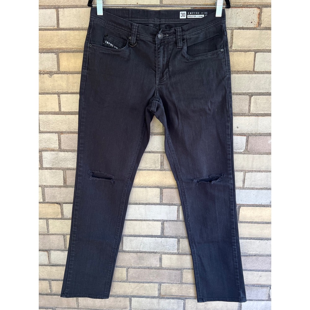 Empyre Skeletor Skinny Jeans Faded Black Distressed Knee Men's Size 30